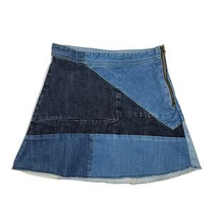 ZARA Woman Patchwork Denim Mini Skirt 100% Cotton A-Line Small